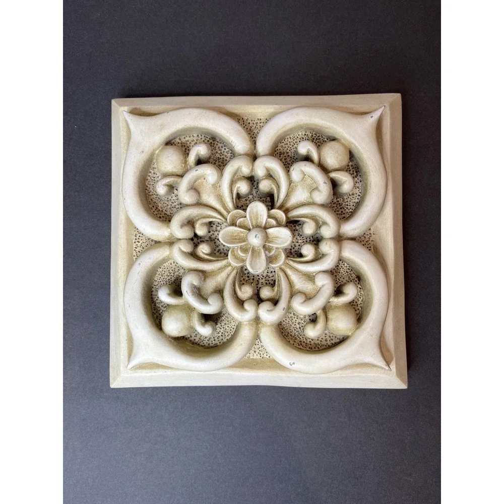 Garden Gate Designs Set of 2 Cream Architectural Relief Star Floral Wall Plaques